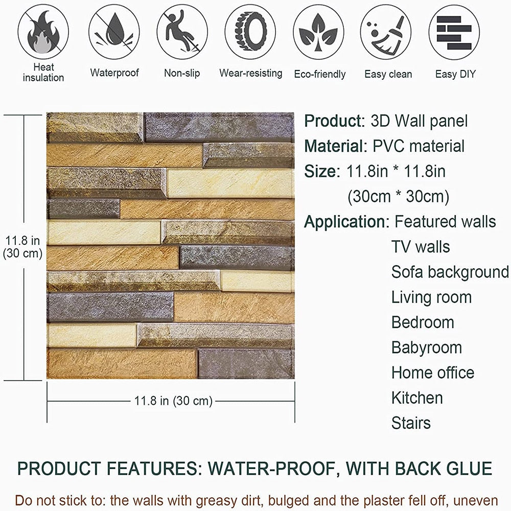 EOEO 12pcs 3D Brick Wall Paper 30x30cm
