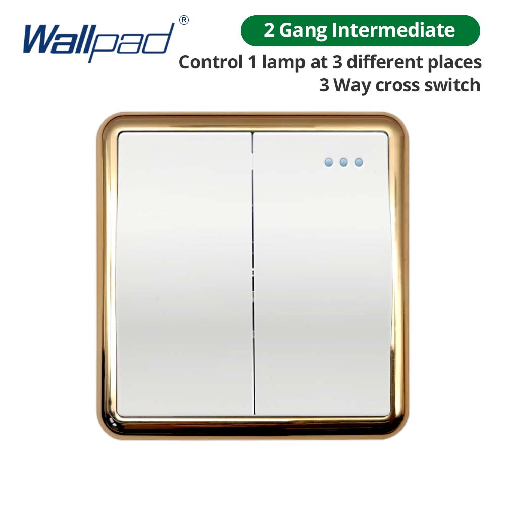 Jamil Wallpad White-Button Gold Border Wall EU UK Electrical Outlets And 1/2/3/4 Gang 1 2 3 Way Light Switches 110 220V