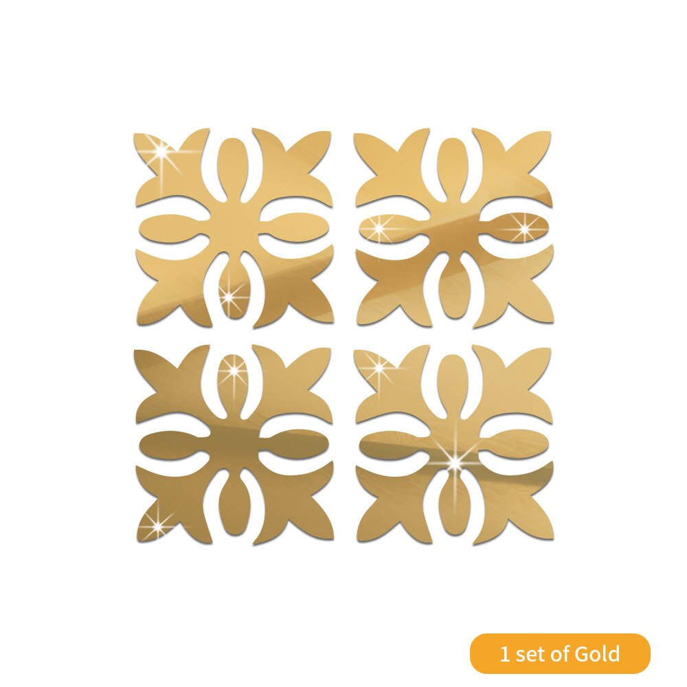 4Pcs Gold Flower 3D Mirror Wall Stickers Furniture Wallpaper Home Decor