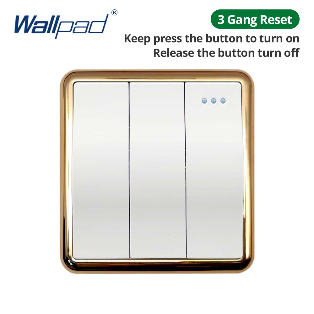 Jamil Wallpad White-Button Gold Border Wall EU UK Electrical Outlets And 1/2/3/4 Gang 1 2 3 Way Light Switches 110 220V