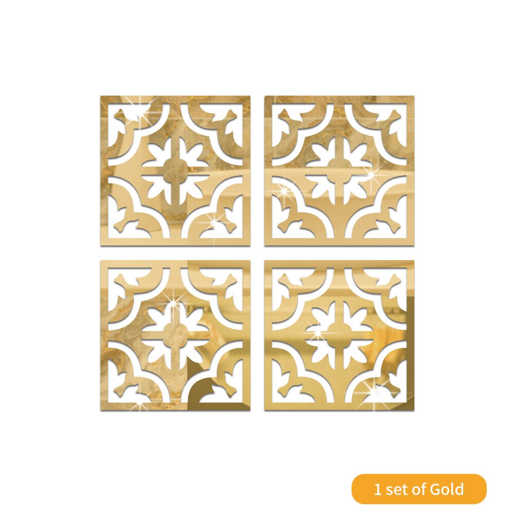 4Pcs Gold Flower 3D Mirror Wall Stickers Furniture Wallpaper Home Decor