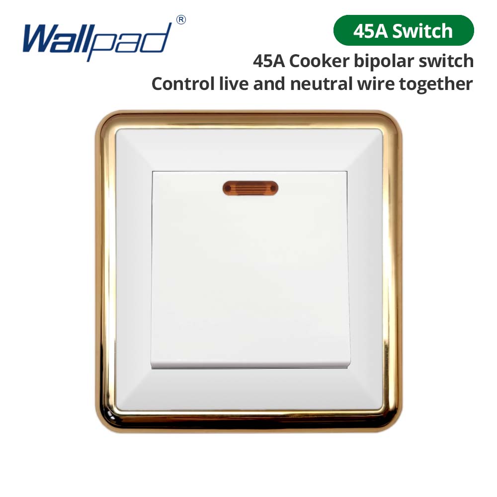 Jamil Wallpad White-Button Gold Border Wall EU UK Electrical Outlets And 1/2/3/4 Gang 1 2 3 Way Light Switches 110 220V
