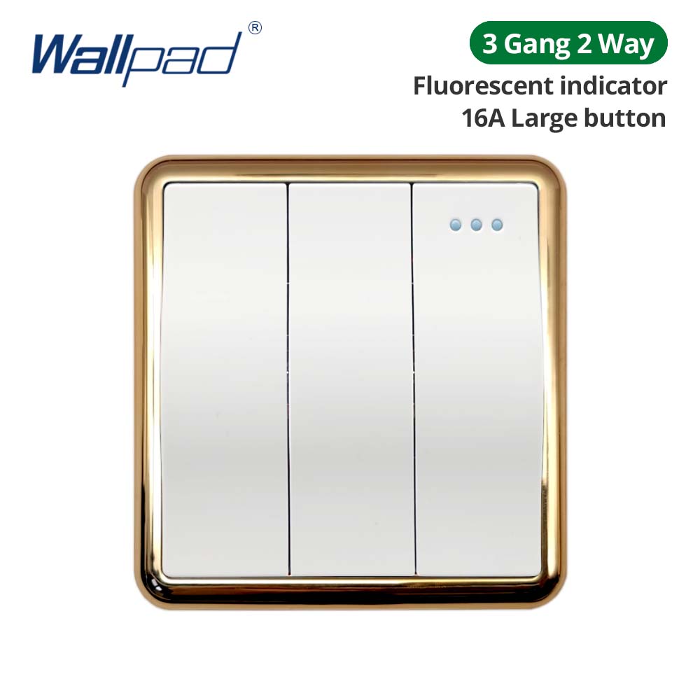Jamil Wallpad White-Button Gold Border Wall EU UK Electrical Outlets And 1/2/3/4 Gang 1 2 3 Way Light Switches 110 220V