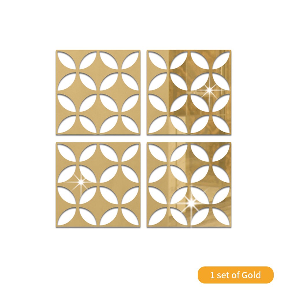 4Pcs Gold Flower 3D Mirror Wall Stickers Furniture Wallpaper Home Decor