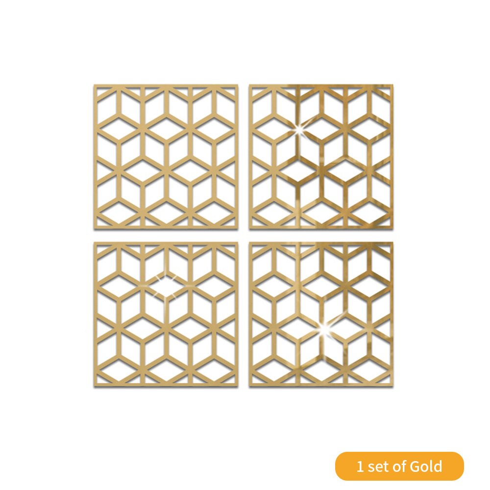 4Pcs Gold Flower 3D Mirror Wall Stickers Furniture Wallpaper Home Decor
