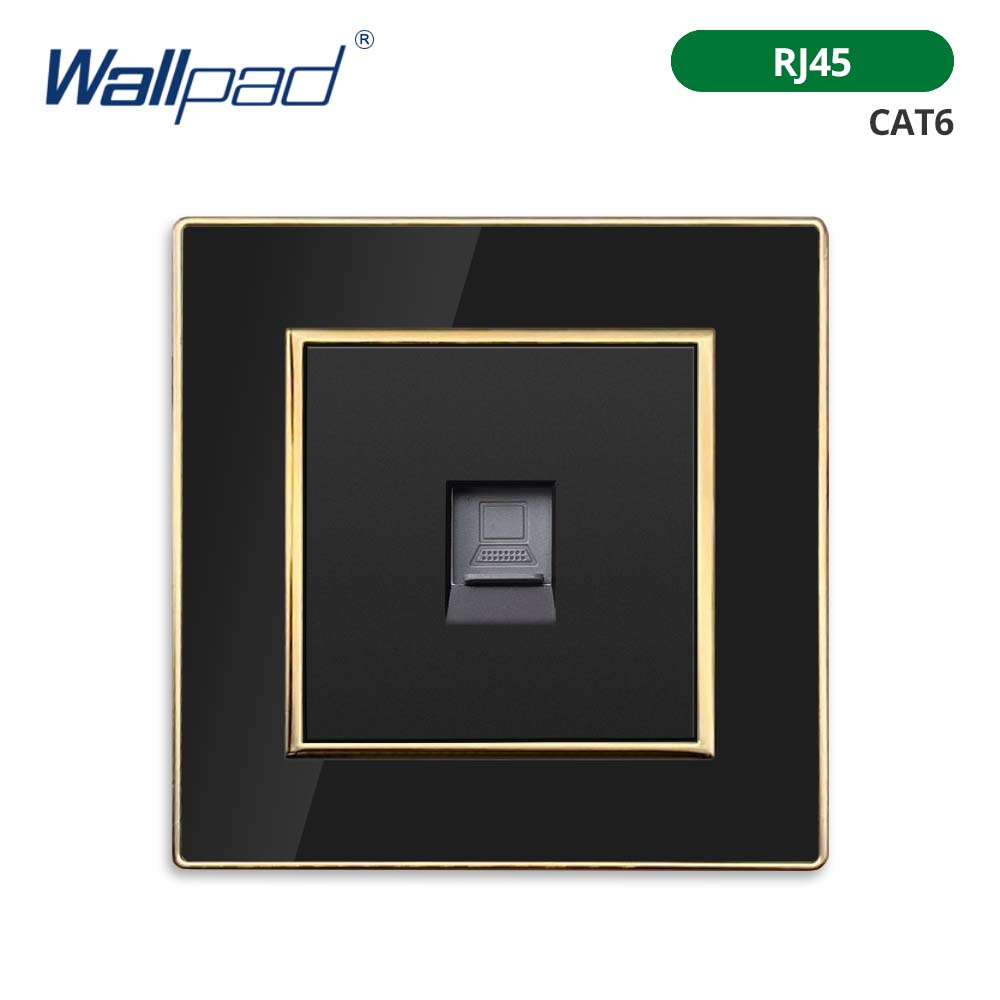 Jamil Wallpad EU- USB Black Acrylic Panel With Gold Border 2 Way Wall Light Switch With LED Motion Sensor