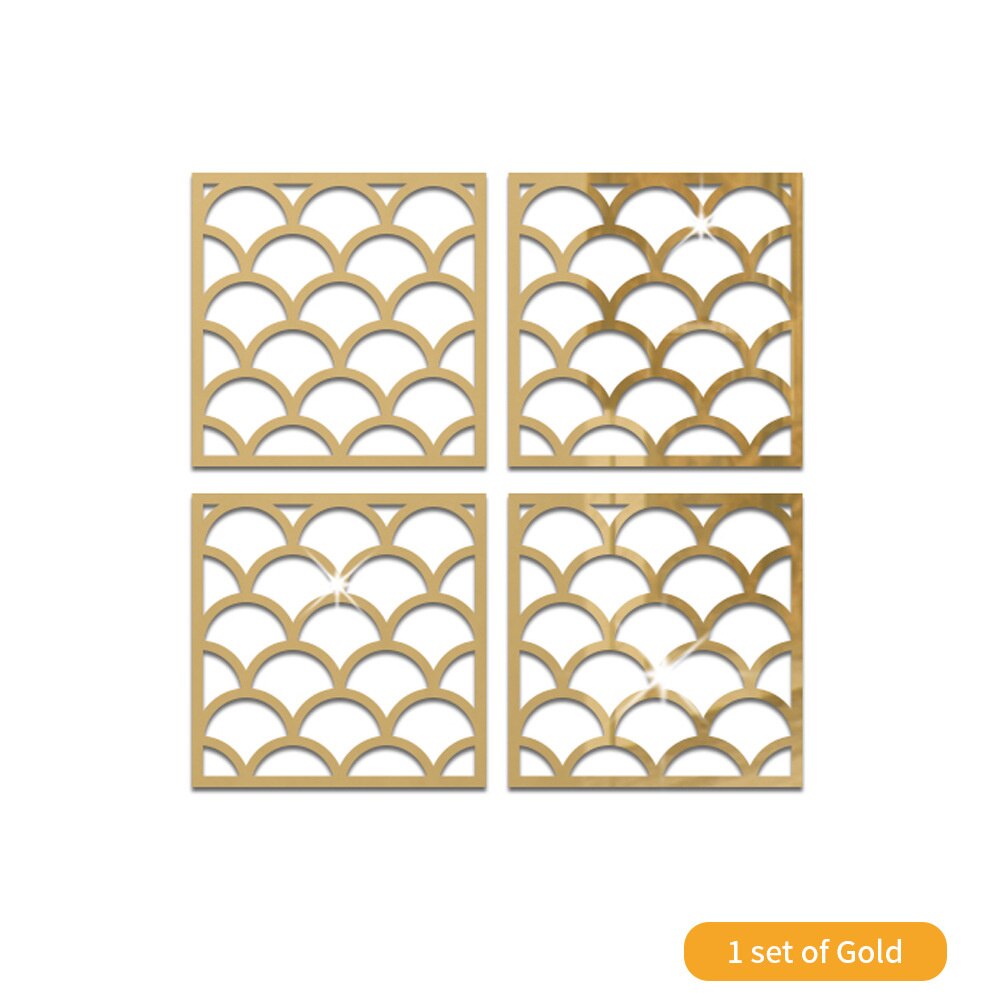 4Pcs Gold Flower 3D Mirror Wall Stickers Furniture Wallpaper Home Decor