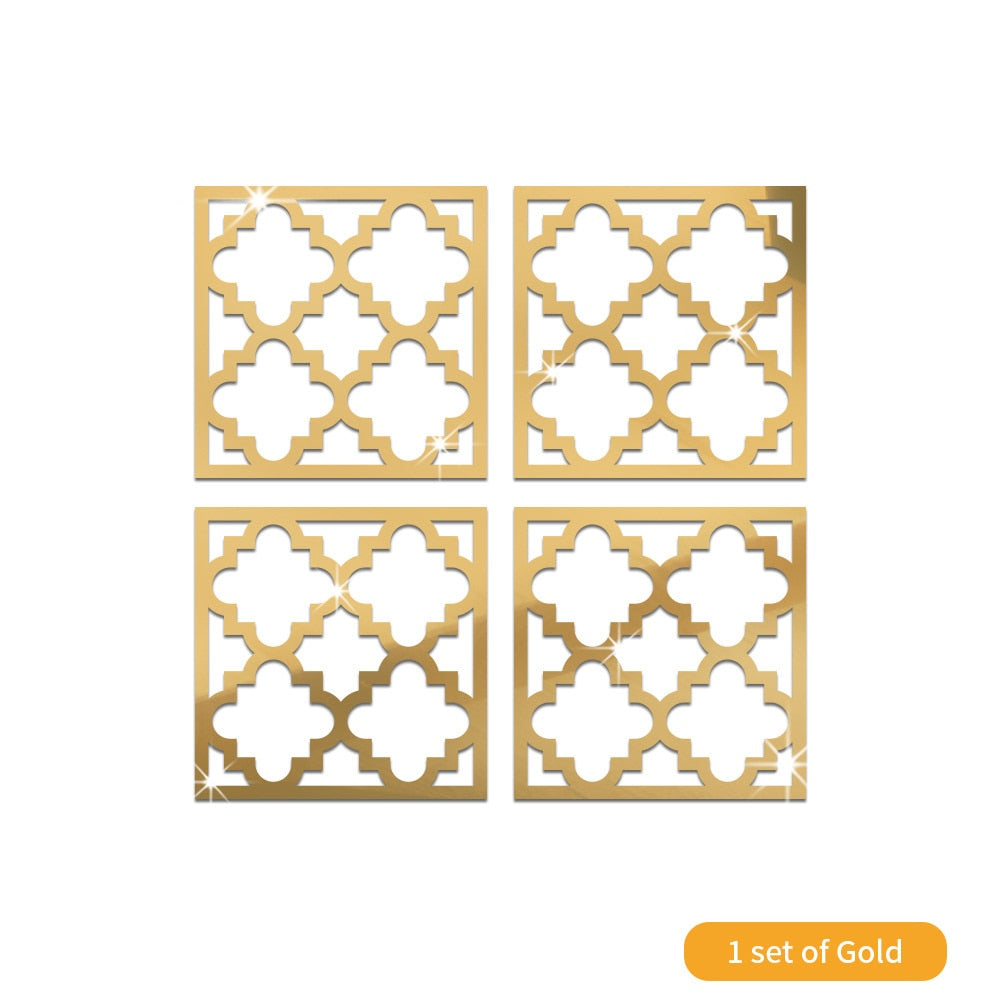 4Pcs Gold Flower 3D Mirror Wall Stickers Furniture Wallpaper Home Decor