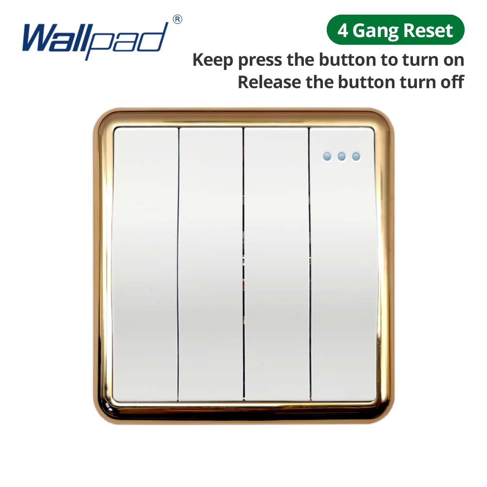 Jamil Wallpad White-Button Gold Border Wall EU UK Electrical Outlets And 1/2/3/4 Gang 1 2 3 Way Light Switches 110 220V