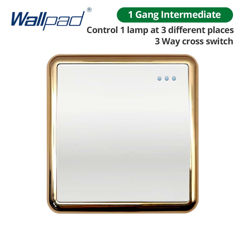 Jamil Wallpad White-Button Gold Border Wall EU UK Electrical Outlets And 1/2/3/4 Gang 1 2 3 Way Light Switches 110 220V