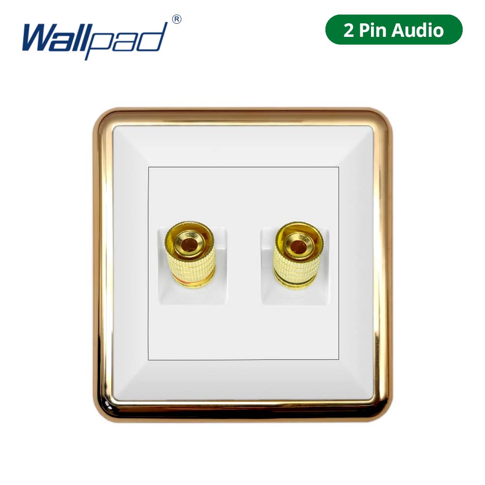 Jamil Wallpad White-Button Gold Border Wall EU UK Electrical Outlets And 1/2/3/4 Gang 1 2 3 Way Light Switches 110 220V