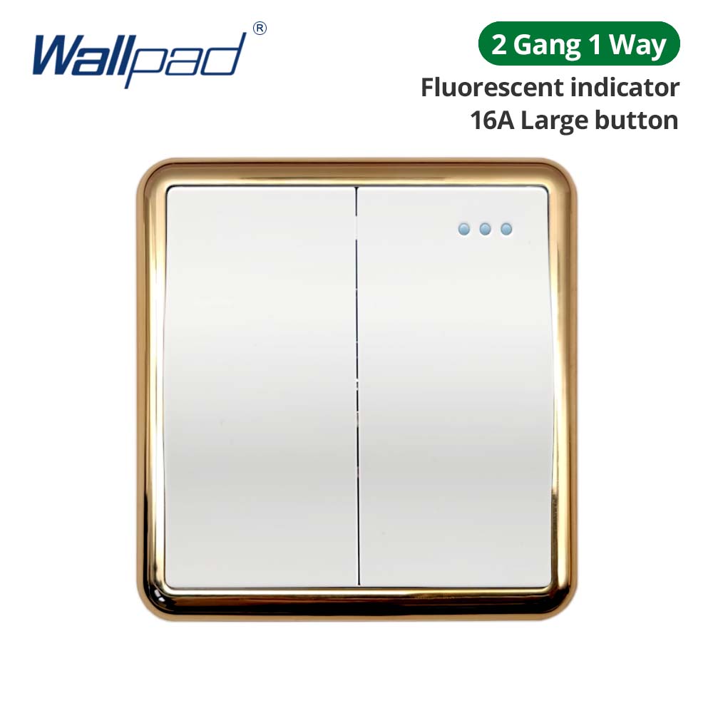 Jamil Wallpad White-Button Gold Border Wall EU UK Electrical Outlets And 1/2/3/4 Gang 1 2 3 Way Light Switches 110 220V