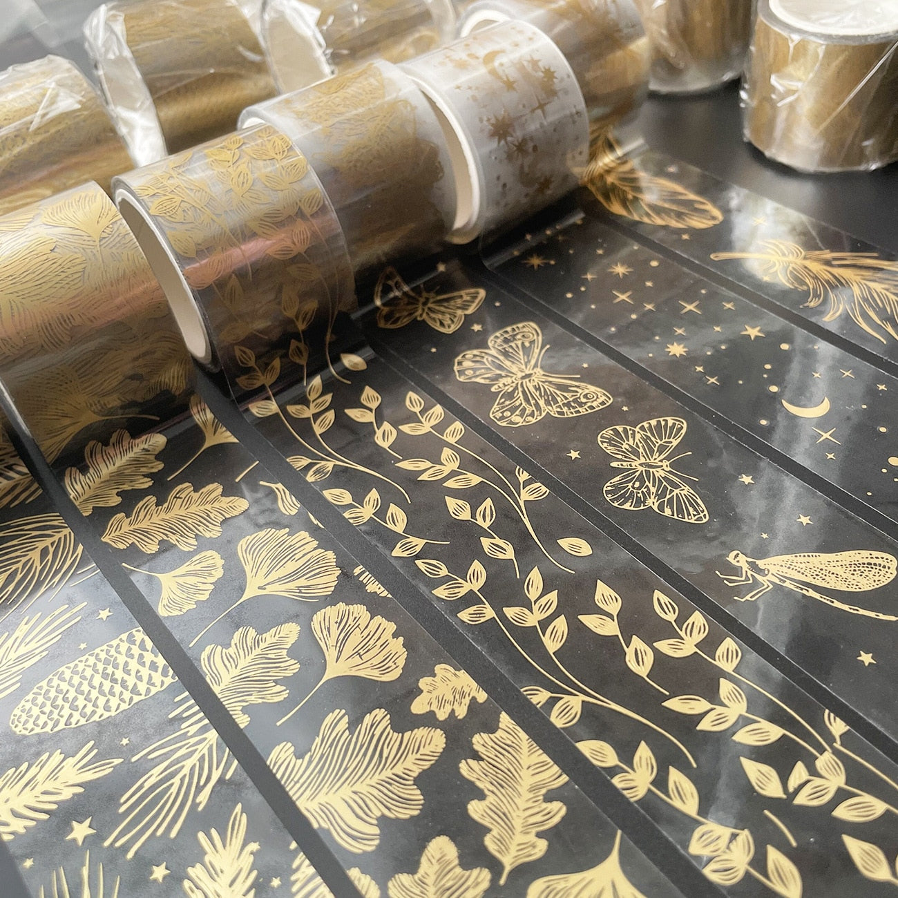 Butterfly feather leaves Sticker-golden transparent-