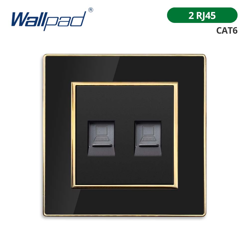 Jamil Wallpad EU- USB Black Acrylic Panel With Gold Border 2 Way Wall Light Switch With LED Motion Sensor