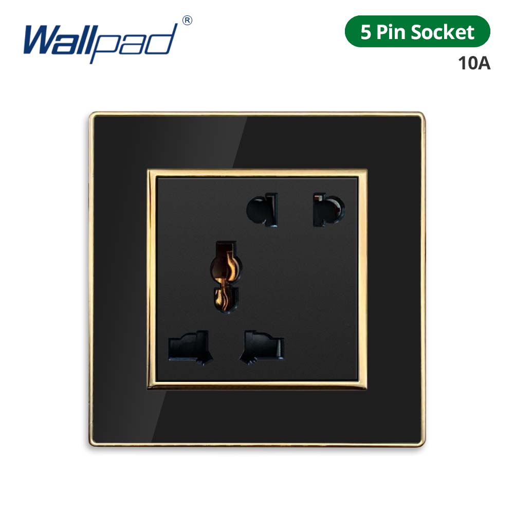 Jamil Wallpad EU- USB Black Acrylic Panel With Gold Border 2 Way Wall Light Switch With LED Motion Sensor