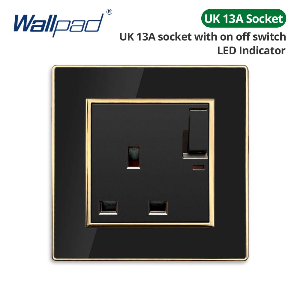 Jamil Wallpad EU- USB Black Acrylic Panel With Gold Border 2 Way Wall Light Switch With LED Motion Sensor