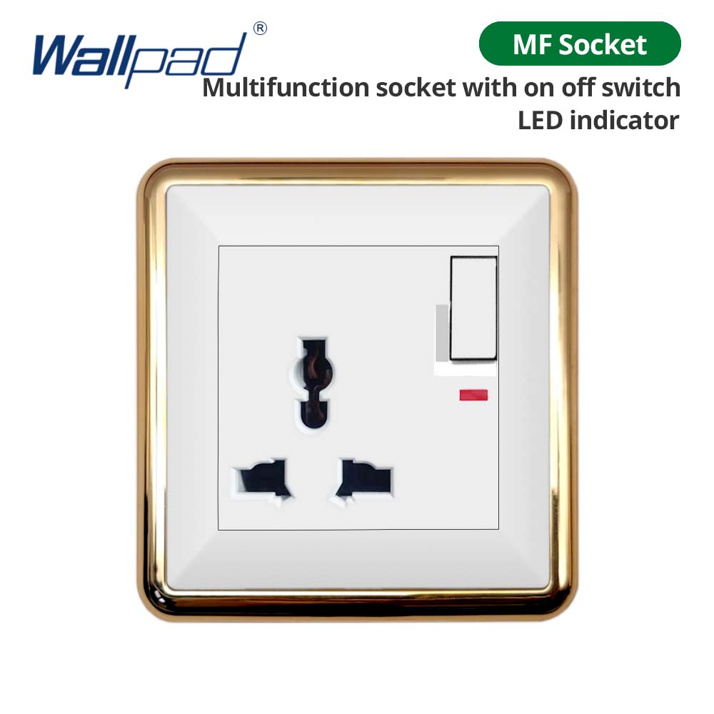Jamil Wallpad White-Button Gold Border Wall EU UK Electrical Outlets And 1/2/3/4 Gang 1 2 3 Way Light Switches 110 220V