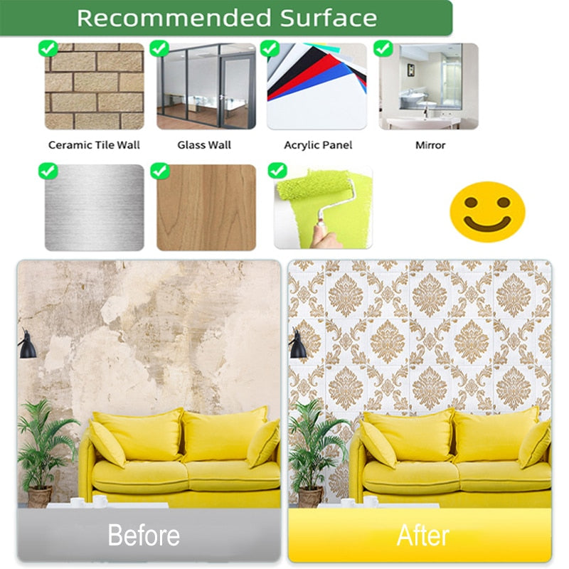 10Pcs 3D Wall Stickers Self Adhesive 70x70cm