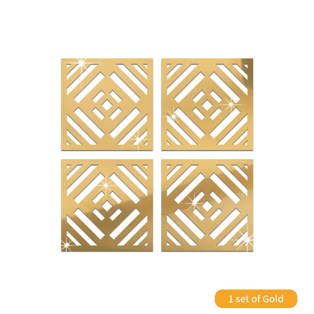 4Pcs Gold Flower 3D Mirror Wall Stickers Furniture Wallpaper Home Decor