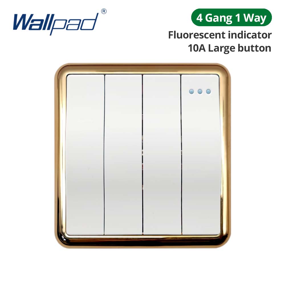 Jamil Wallpad White-Button Gold Border Wall EU UK Electrical Outlets And 1/2/3/4 Gang 1 2 3 Way Light Switches 110 220V