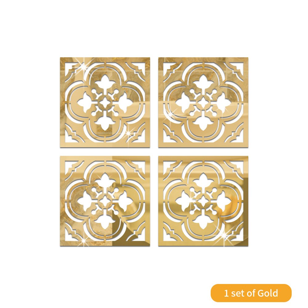 4Pcs Gold Flower 3D Mirror Wall Stickers Furniture Wallpaper Home Decor