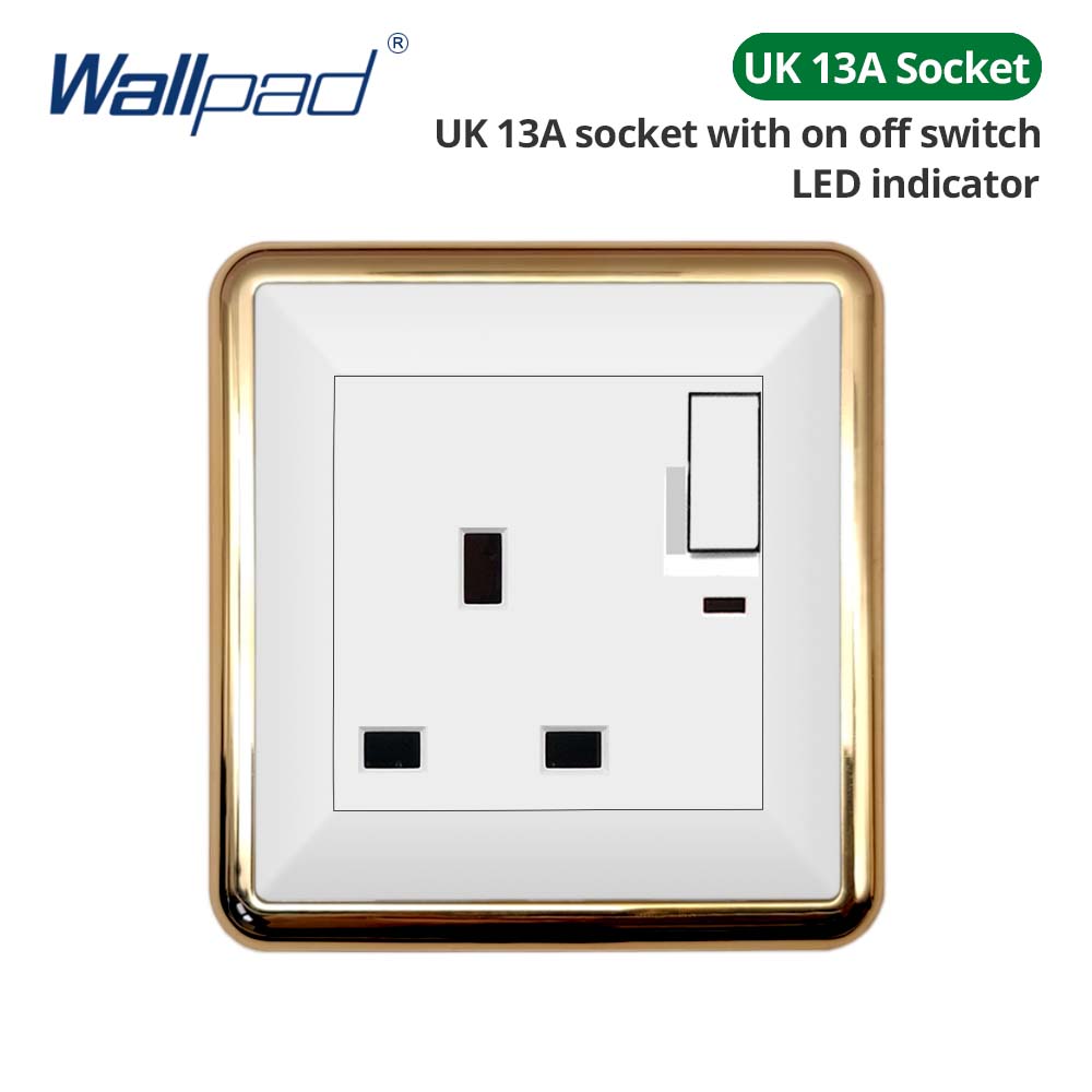 Jamil Wallpad White-Button Gold Border Wall EU UK Electrical Outlets And 1/2/3/4 Gang 1 2 3 Way Light Switches 110 220V