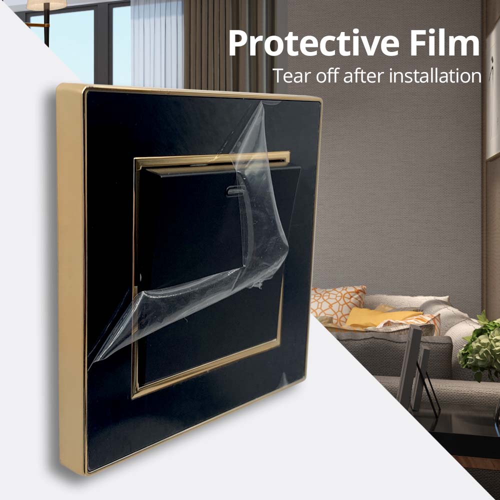 Jamil Wallpad EU- USB Black Acrylic Panel With Gold Border 2 Way Wall Light Switch With LED Motion Sensor