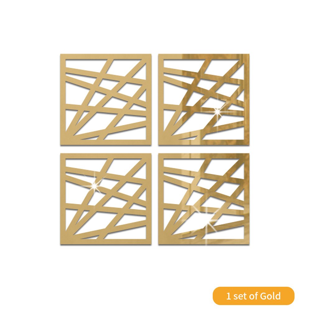 4Pcs Gold Flower 3D Mirror Wall Stickers Furniture Wallpaper Home Decor