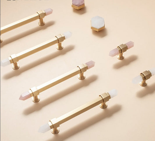 Luver Handle - Natural crystal+ Solid brass Handles Luxury