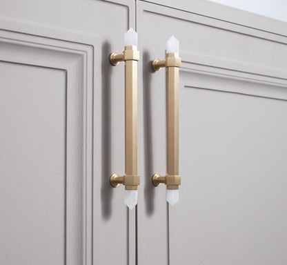 Luver Handle - Natural crystal+ Solid brass Handles Luxury