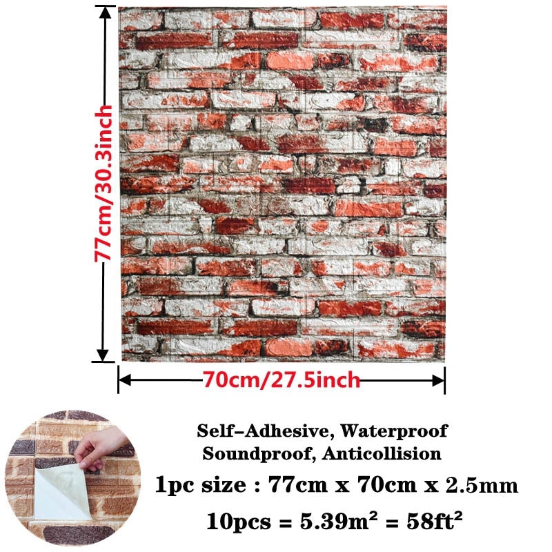 COCO 10pcs 3D Brick Wall Sticker Wallpaper
