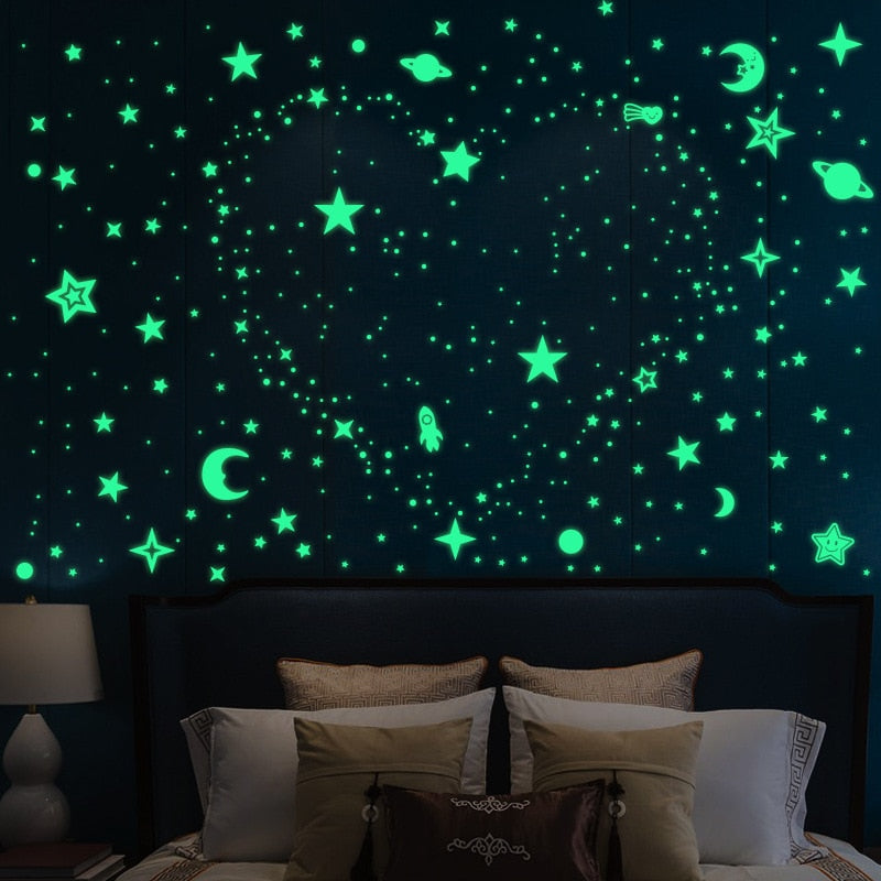 3D Bubble Luminous Stars Moon Dots Wall Stickers For Kids Room Bedroom