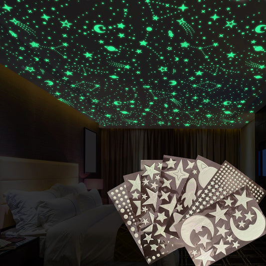3D Bubble Luminous Stars Moon Dots Wall Stickers For Kids Room Bedroom