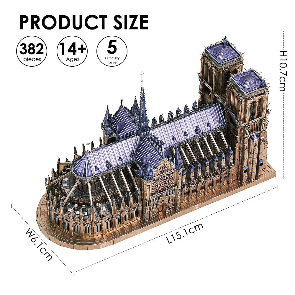 Piececool 3D Metal Puzzles Jigsaw, Notre Dame Cathedral Paris Model Building
