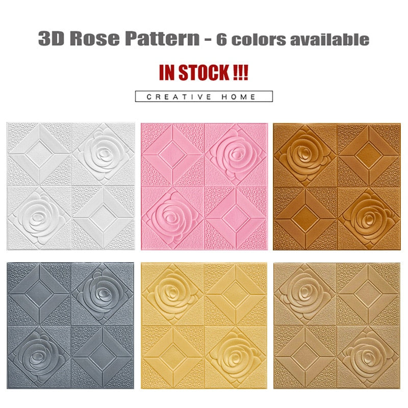 20Pcs Pattern Sticker Wall Panel 3D Foam Wallpaper Bedroom Living Room Decor