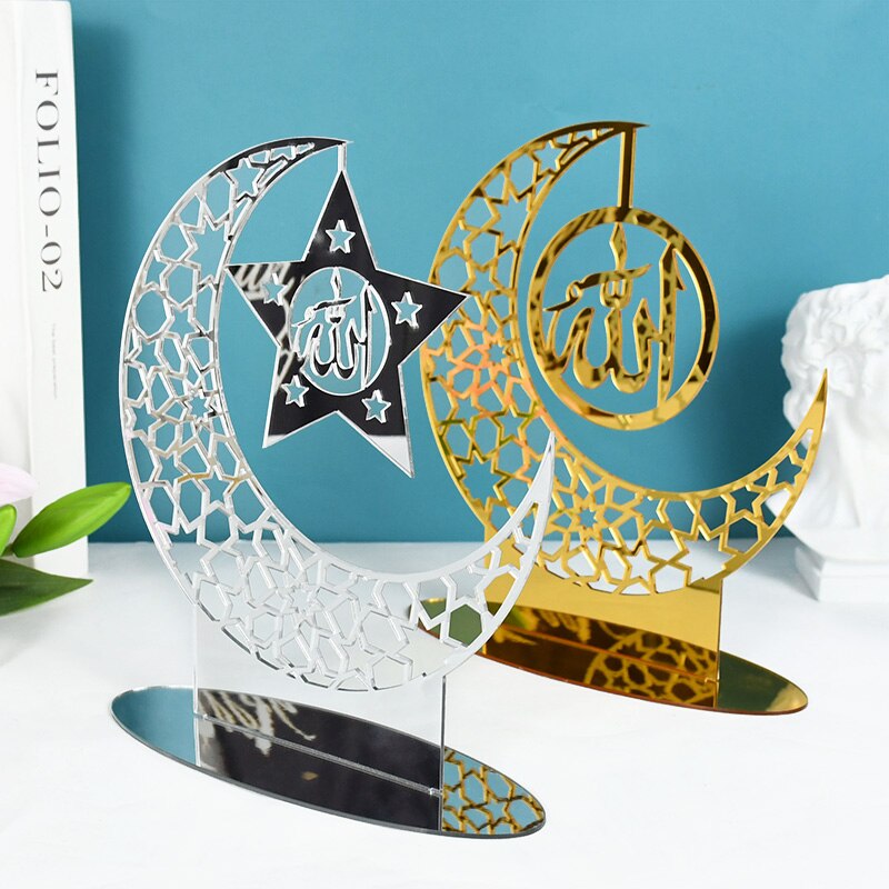 Hollow Out Ramadan Moon Acrylic Table Ornament Eid Mubarak DIY Decoration For Home Kareem Eid Gift Islamic Muslim Party Supplies