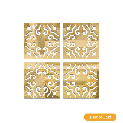 4Pcs Gold Flower 3D Mirror Wall Stickers Furniture Wallpaper Home Decor