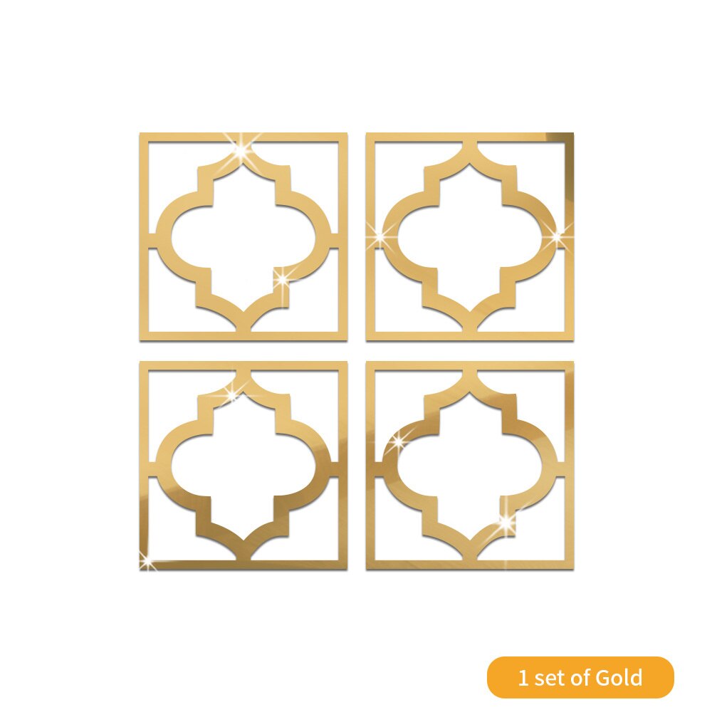 4Pcs Gold Flower 3D Mirror Wall Stickers Furniture Wallpaper Home Decor