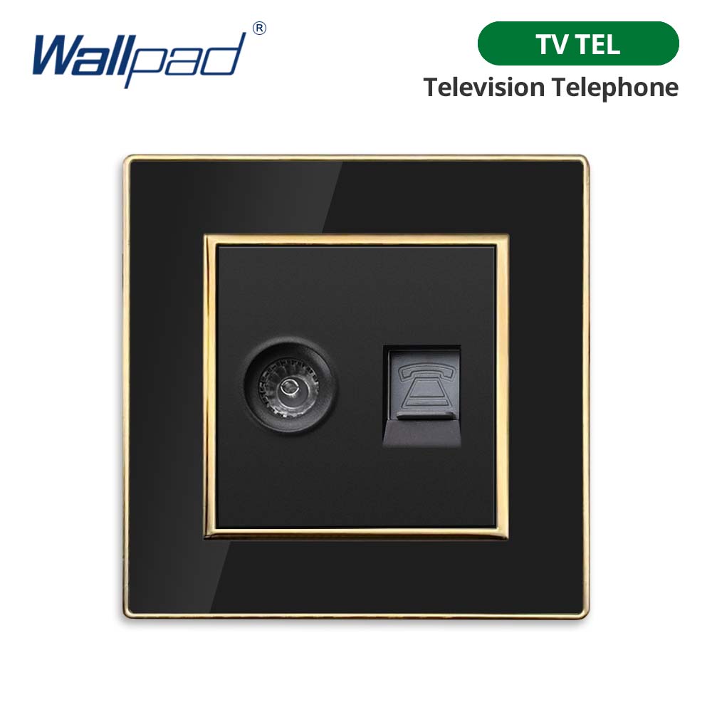 Jamil Wallpad EU- USB Black Acrylic Panel With Gold Border 2 Way Wall Light Switch With LED Motion Sensor