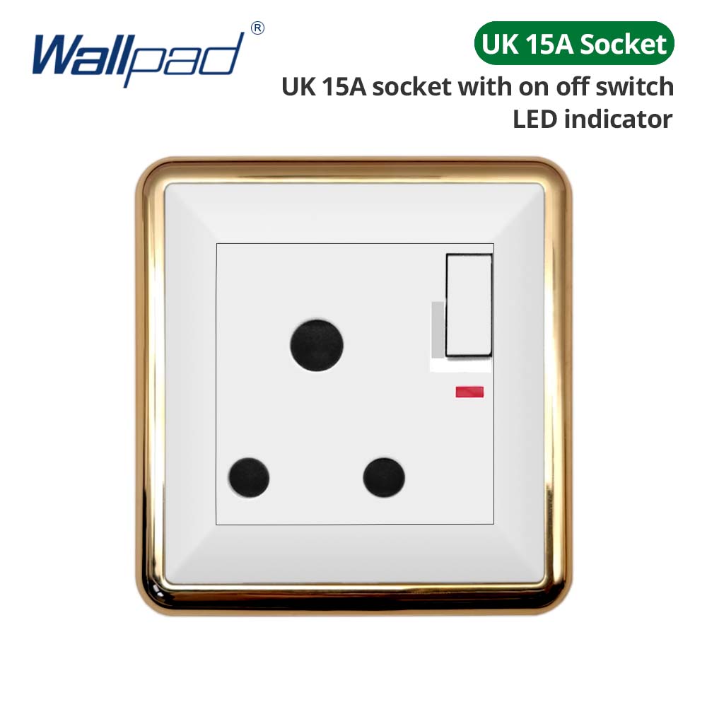 Jamil Wallpad White-Button Gold Border Wall EU UK Electrical Outlets And 1/2/3/4 Gang 1 2 3 Way Light Switches 110 220V