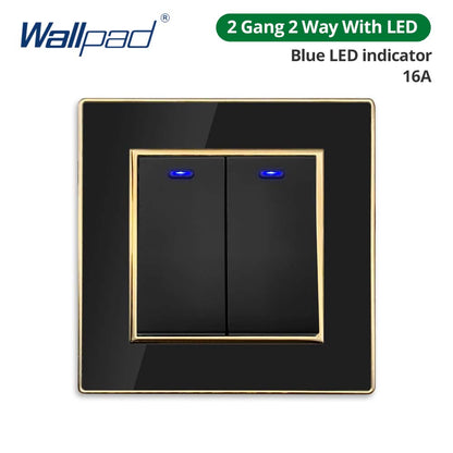 Jamil Wallpad EU- USB Black Acrylic Panel With Gold Border 2 Way Wall Light Switch With LED Motion Sensor