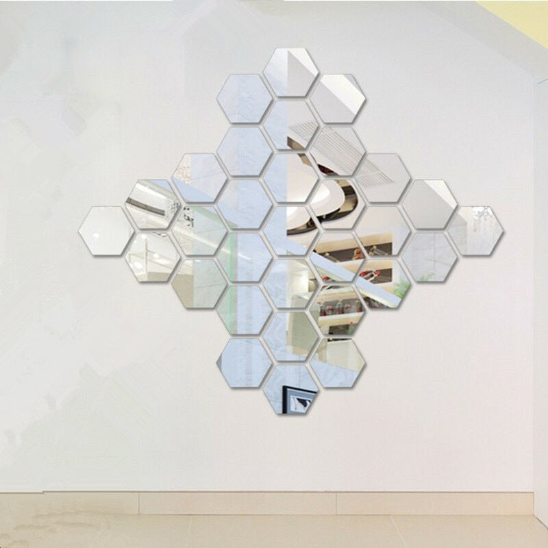 24pcs Hexagon Mirror Sticker Gold