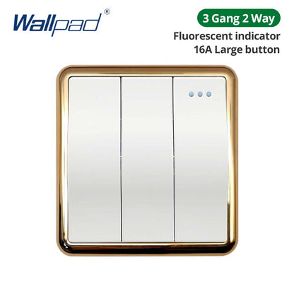 Jamil Wallpad White-Button Gold Border Wall EU UK Electrical Outlets And 1/2/3/4 Gang 1 2 3 Way Light Switches 110 220V