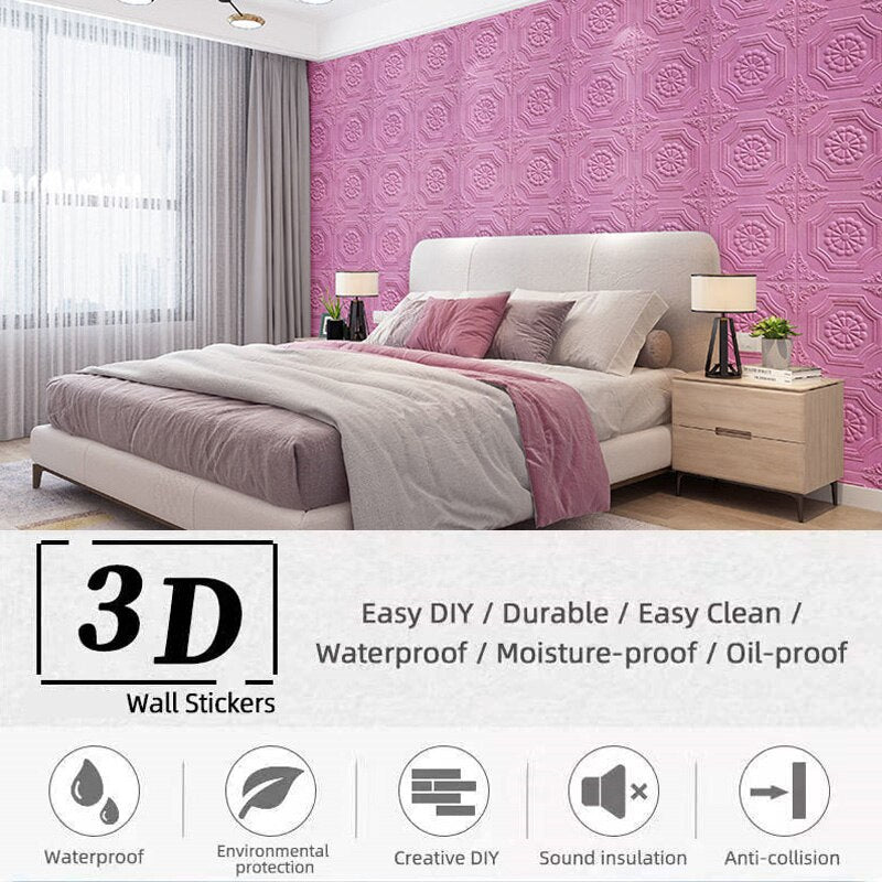 20Pcs Pattern Sticker Wall Panel 3D Foam Wallpaper Bedroom Living Room Decor