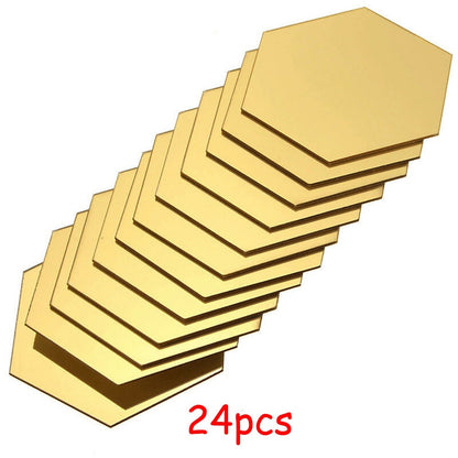 24pcs Hexagon Mirror Sticker Gold