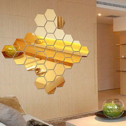 24pcs Hexagon Mirror Sticker Gold